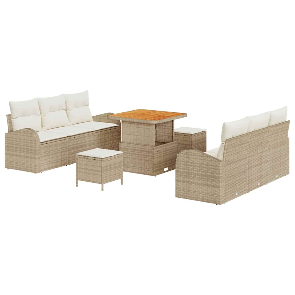 Conjunto de sofá de jardín con cojín 9 pcs Beige y Crema