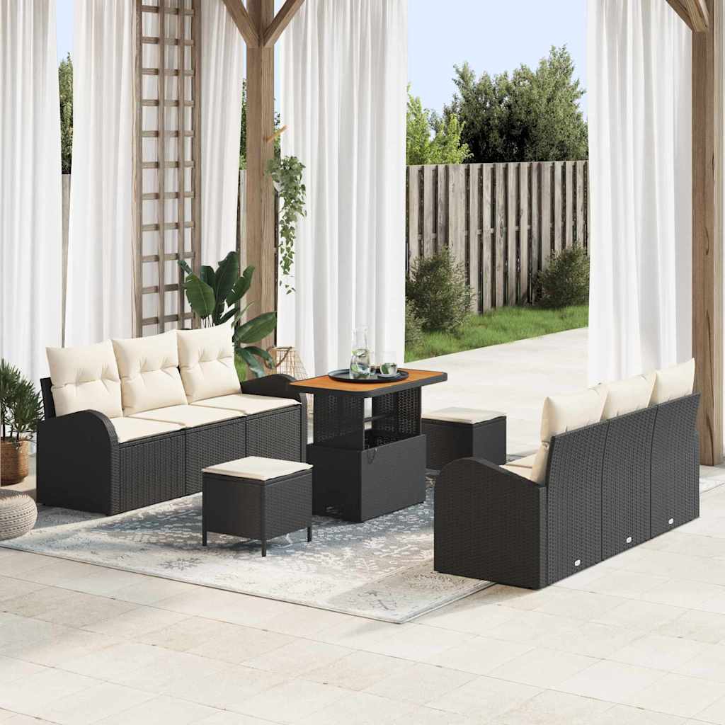 Conjunto de sofá de jardín con cojín 9 pcs Beige y Crema