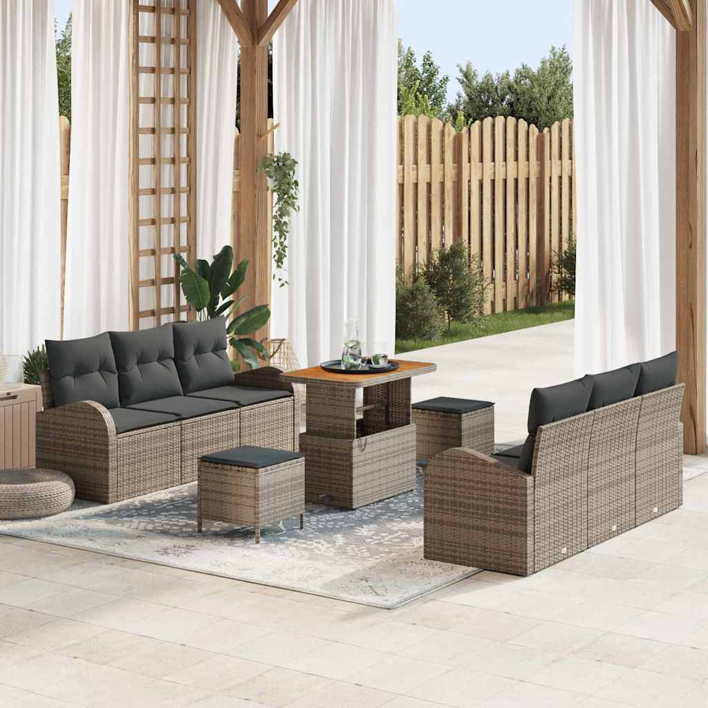 Conjunto de sofá de jardín con cojín 9 pcs Beige y Crema