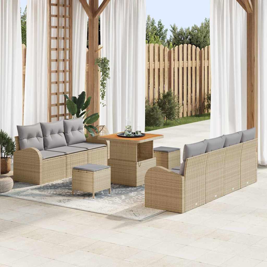 Conjunto de sofá de jardín con cojín 10 pcs Beige y Gris Claro