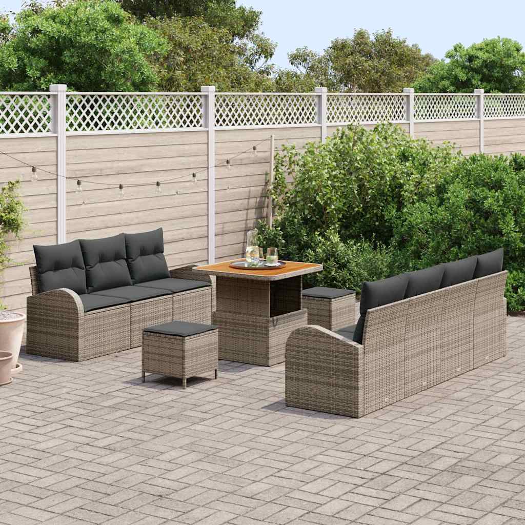 Conjunto de sofá de jardín con cojín con almohada 10 pcs Gris
