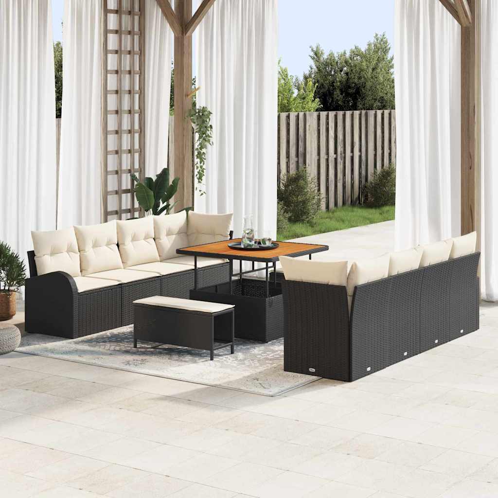 Conjunto de sofá de jardín con cojín 11 pcs Beige y Crema