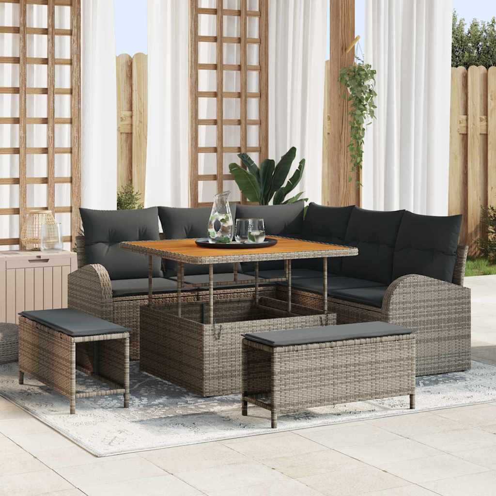 Conjunto de sofá de jardín con cojín 8 pcs Beige y Crema