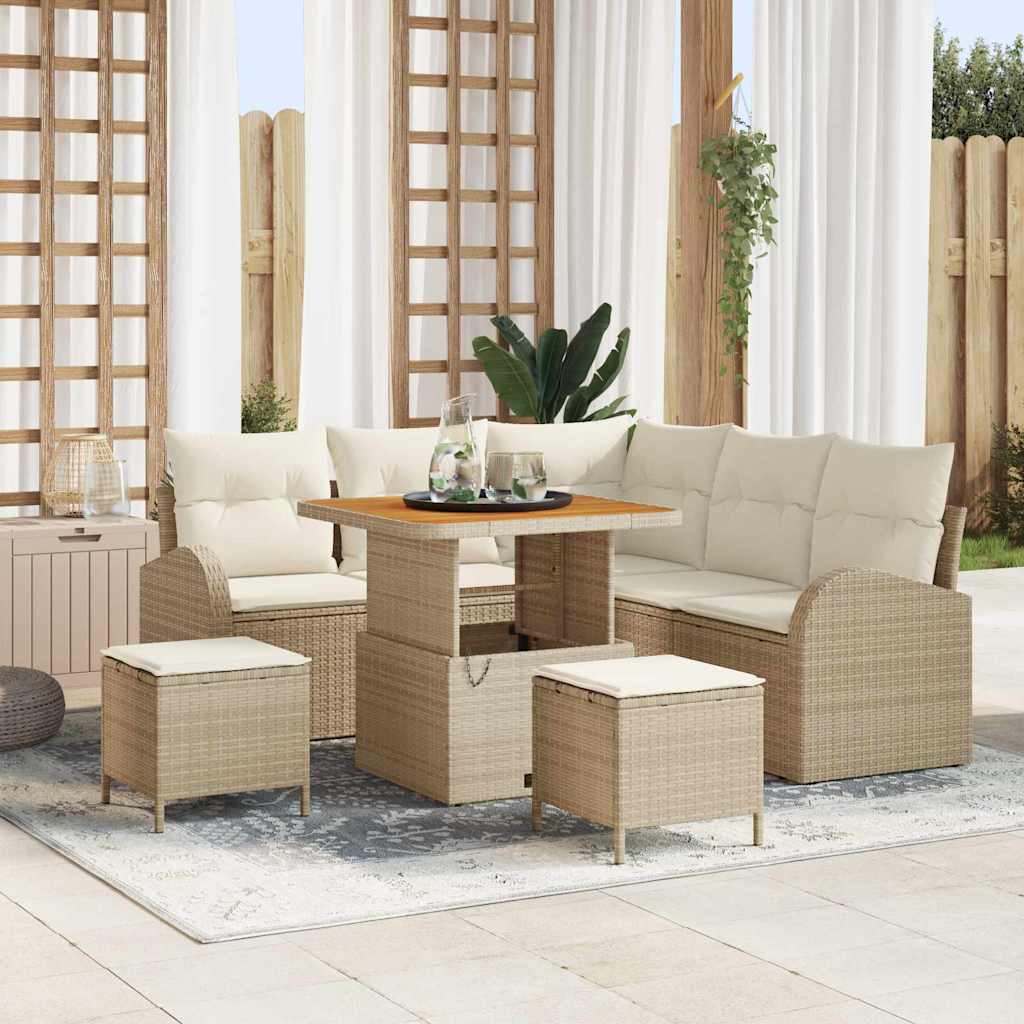 Conjunto de sofá de jardín con cojín 8 pcs Beige y Crema