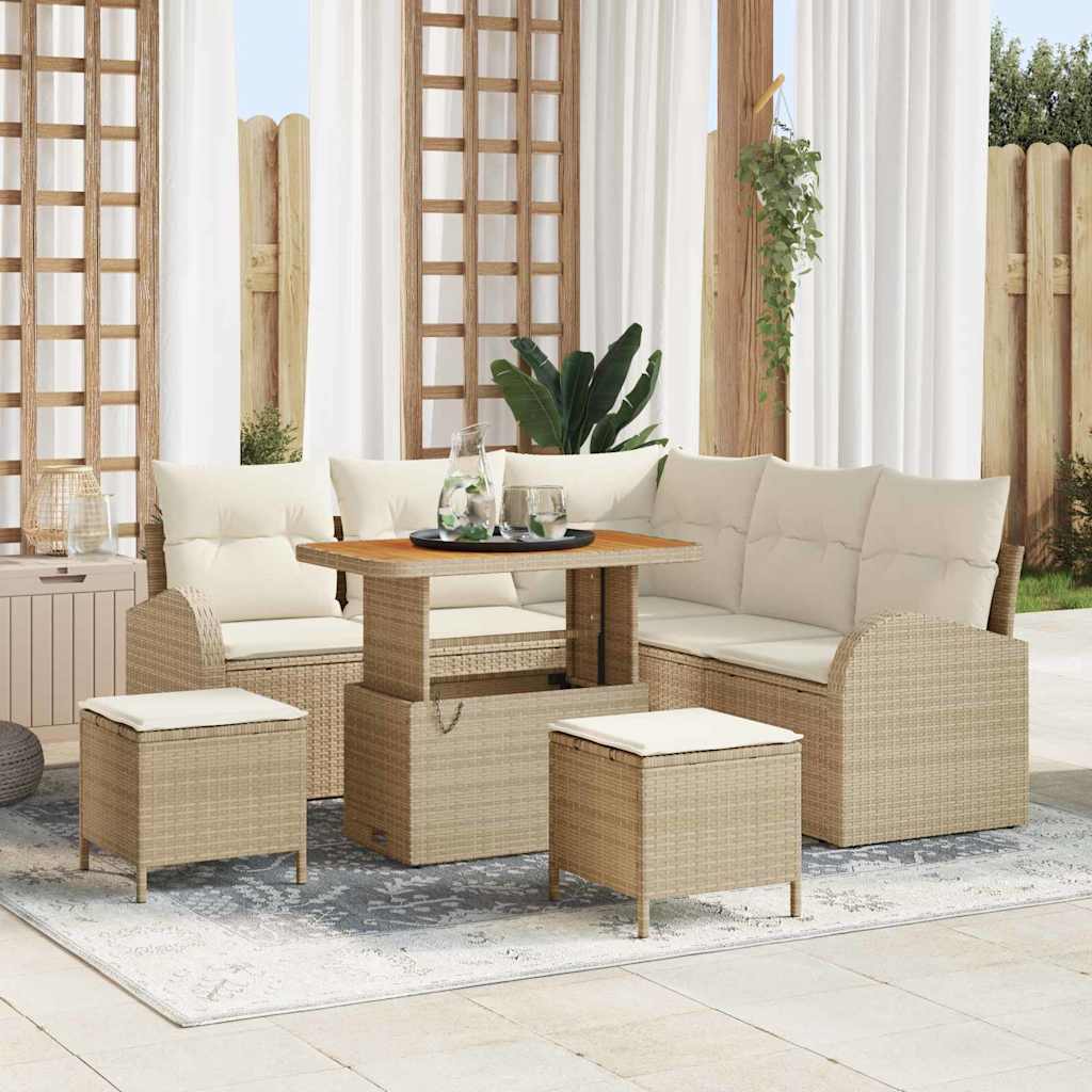 Conjunto de sofá de jardín con cojín 8 pcs Beige y Crema