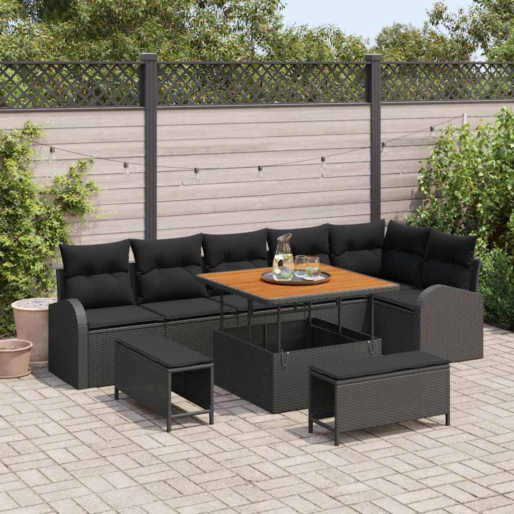 Conjunto de sofá de jardim com almofadas e almofadões 9 peças Cinzento