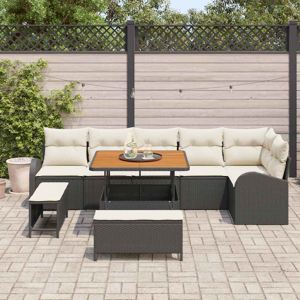 Conjunto de sofá de jardín con cojín 9 pcs Negro y crema