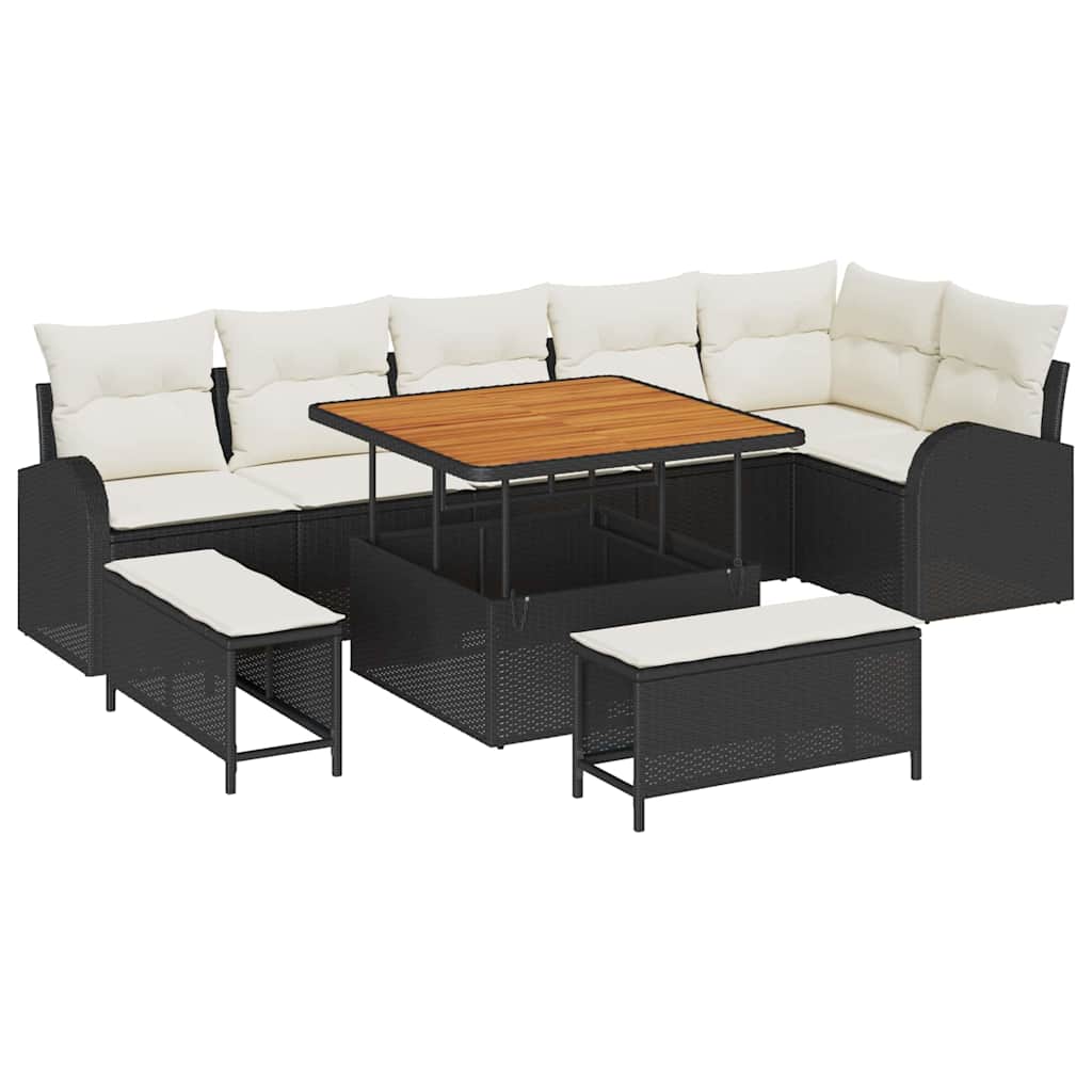 Conjunto de sofá de jardín con cojín 9 pcs Negro y crema