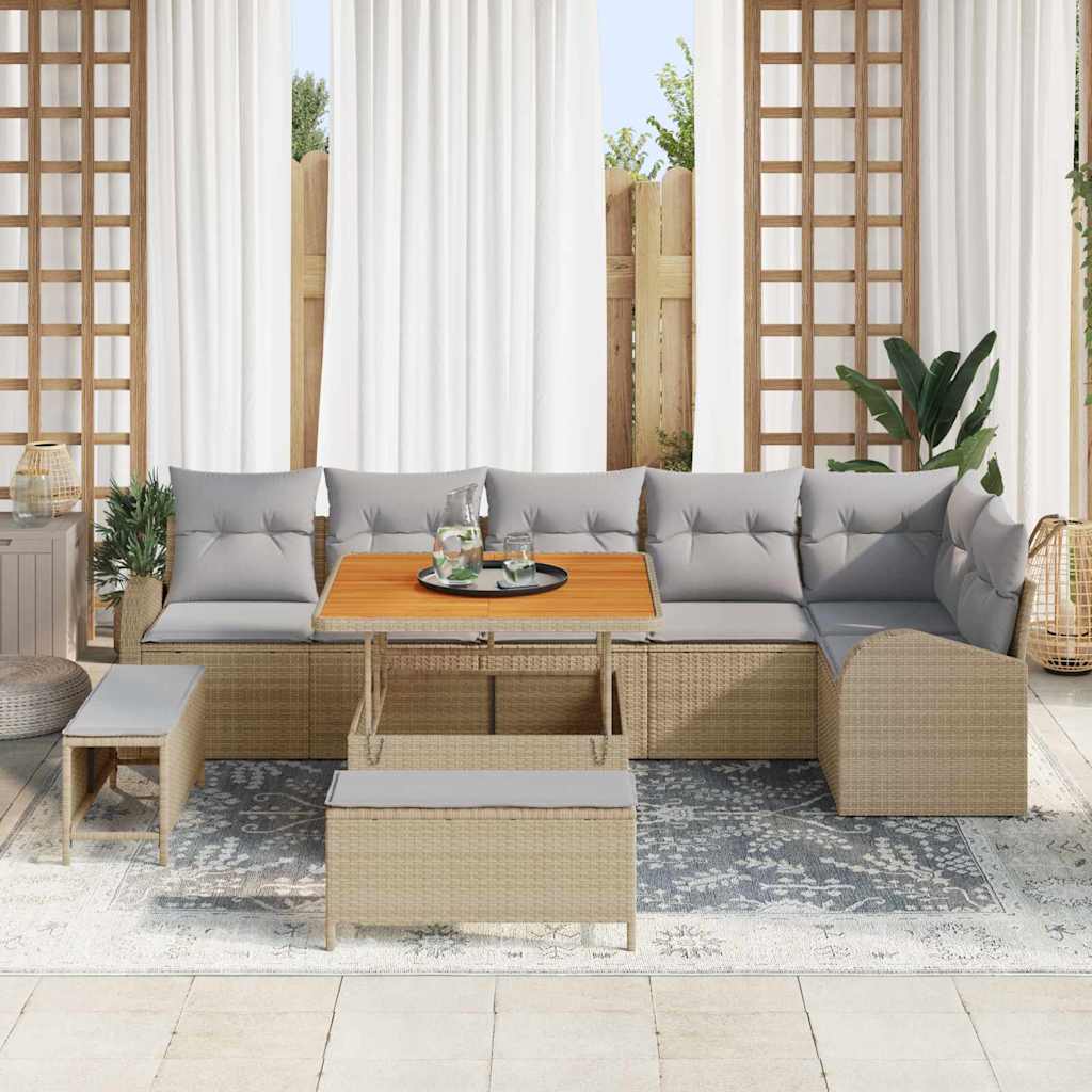 Conjunto de sofá de jardín con cojín 9 pcs Beige y Gris Claro