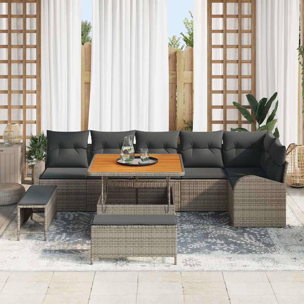 Conjunto de sofá de jardín con cojín con almohada 9 pcs Gris