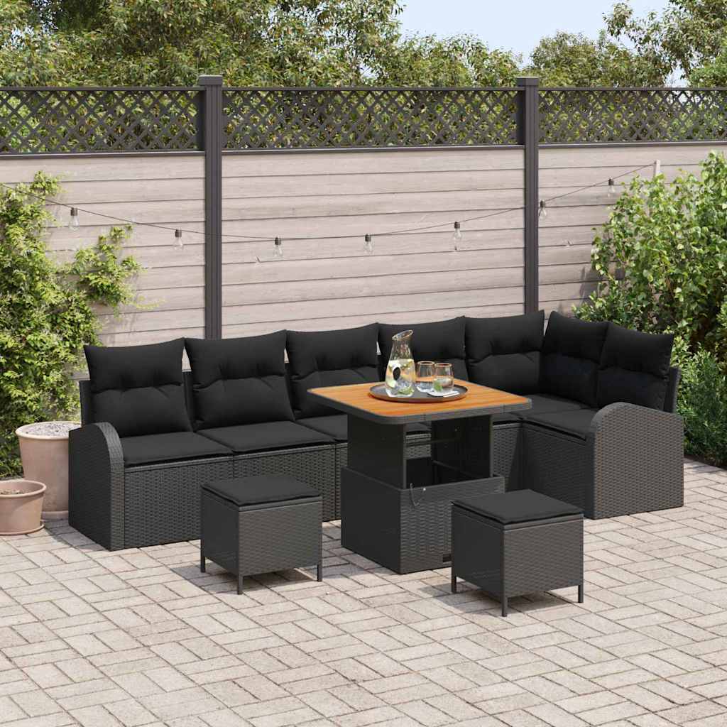 Conjunto de sofá de jardim com almofadas e almofadões 9 peças Cinzento