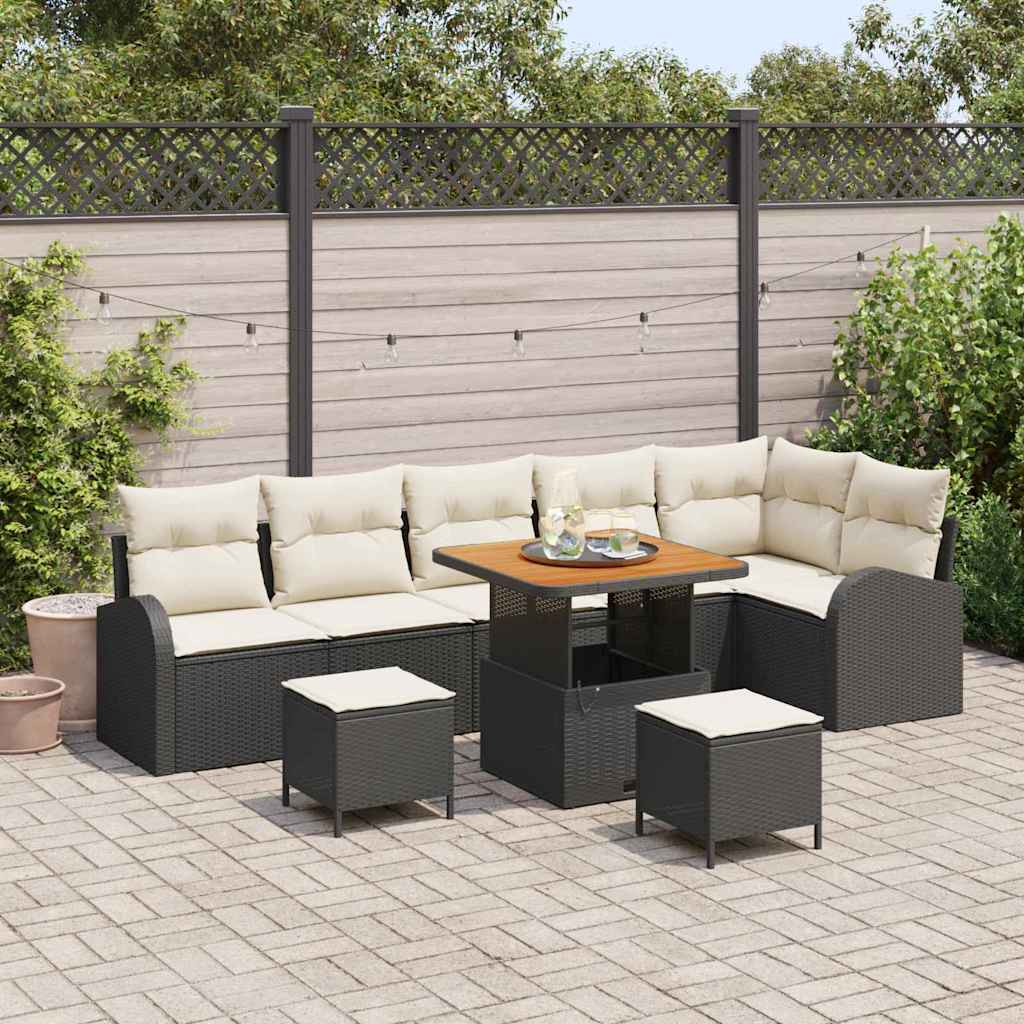 Conjunto de sofá de jardim com almofada 9 pcs Preto e creme