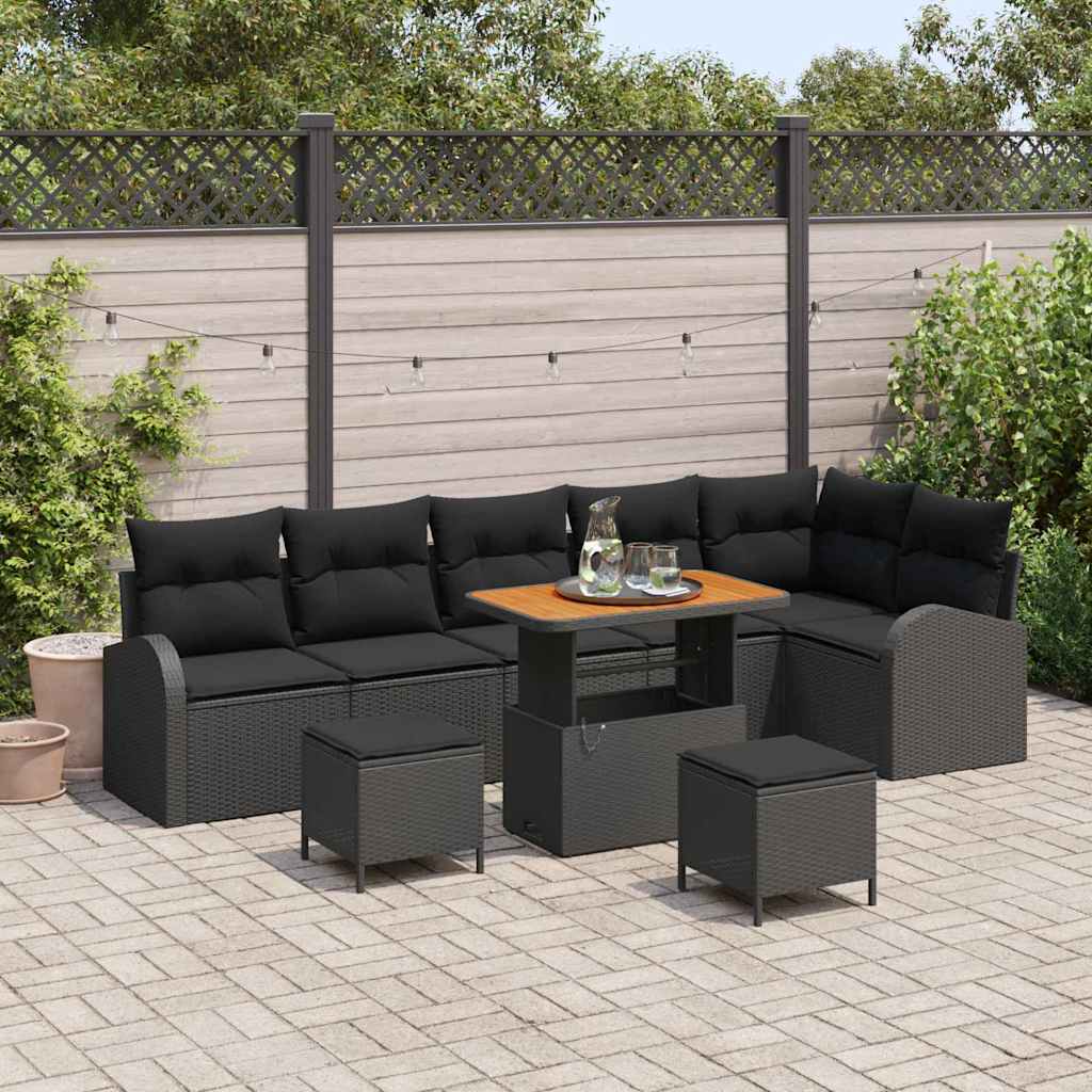 Conjunto de sofá de jardim com almofadas e almofadões 9 peças Cinzento