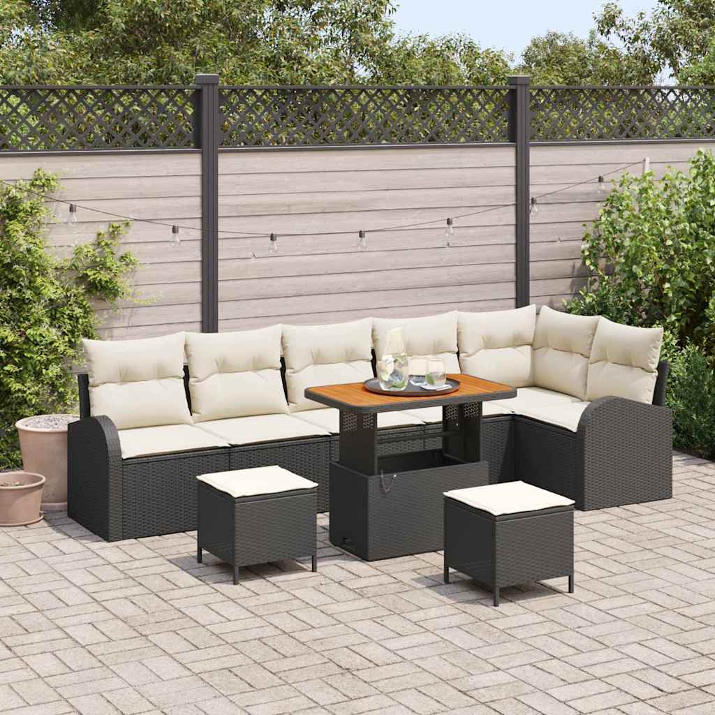 Conjunto de sofá de jardim com almofada 9 pcs Preto e creme