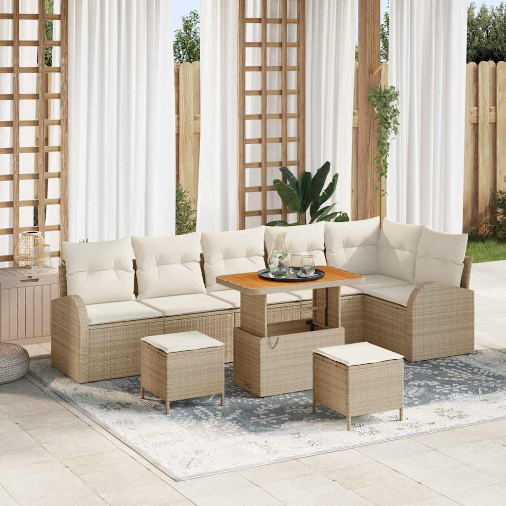 Conjunto de sofá de jardim com almofadas 9 pçs Bege e Creme
