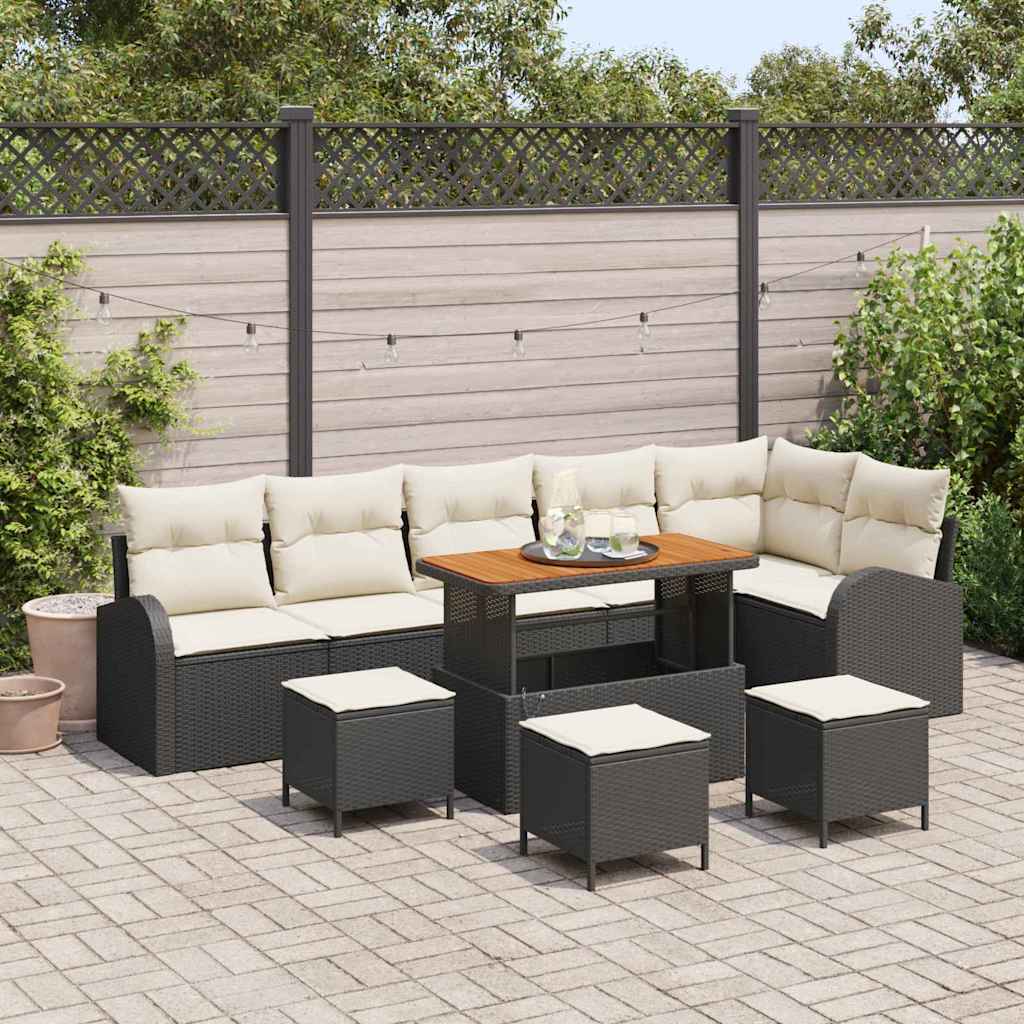 Conjunto de sofá de jardim com almofada 10 pçs Bege e Creme
