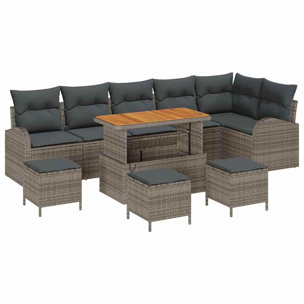 Conjunto de sofá de jardín con cojín con almohada 10 pcs Gris