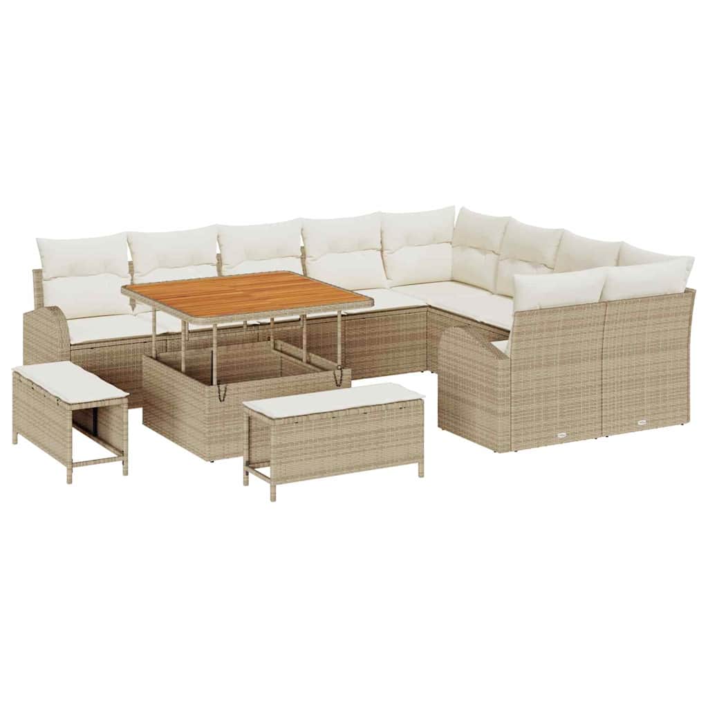 Conjunto de sofá de jardín con cojín 12 pcs Beige y Crema