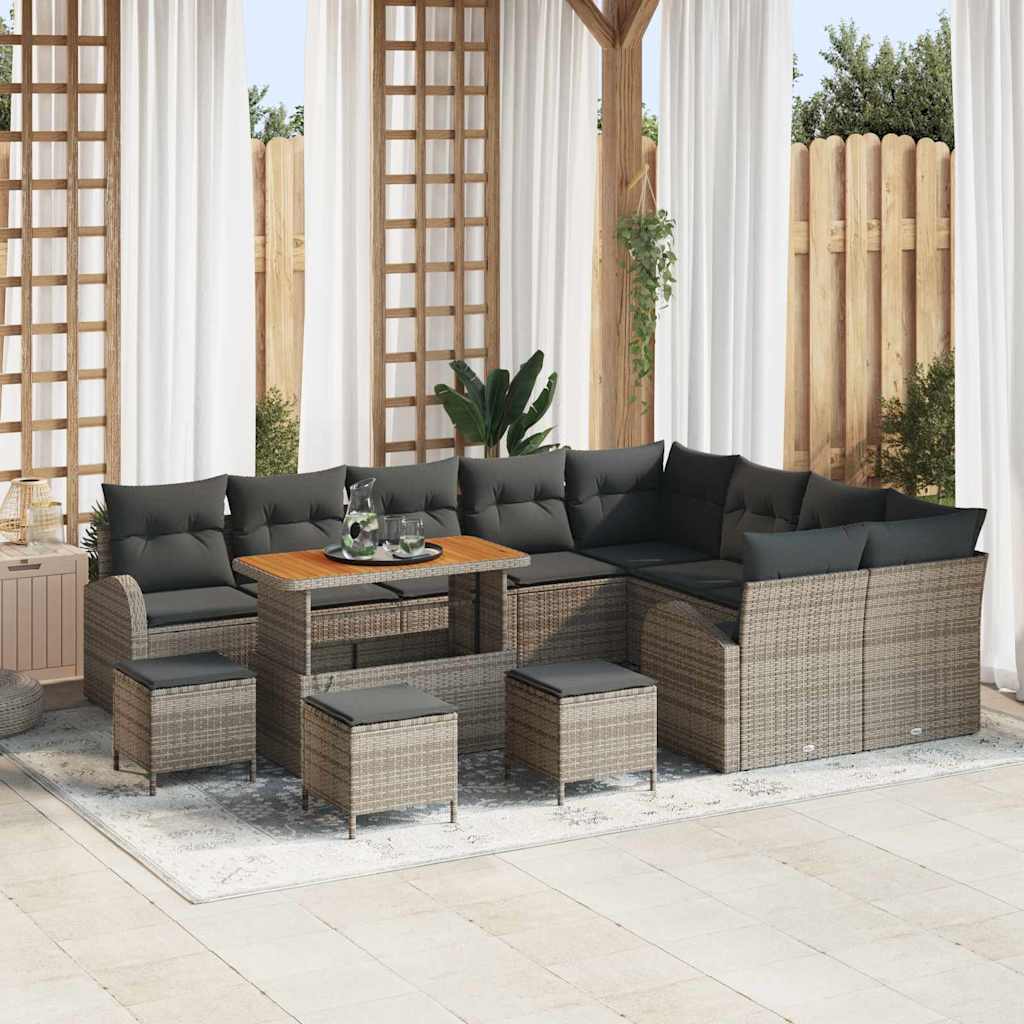 Conjunto de sofá de jardín con cojín 12 pcs Beige y Crema