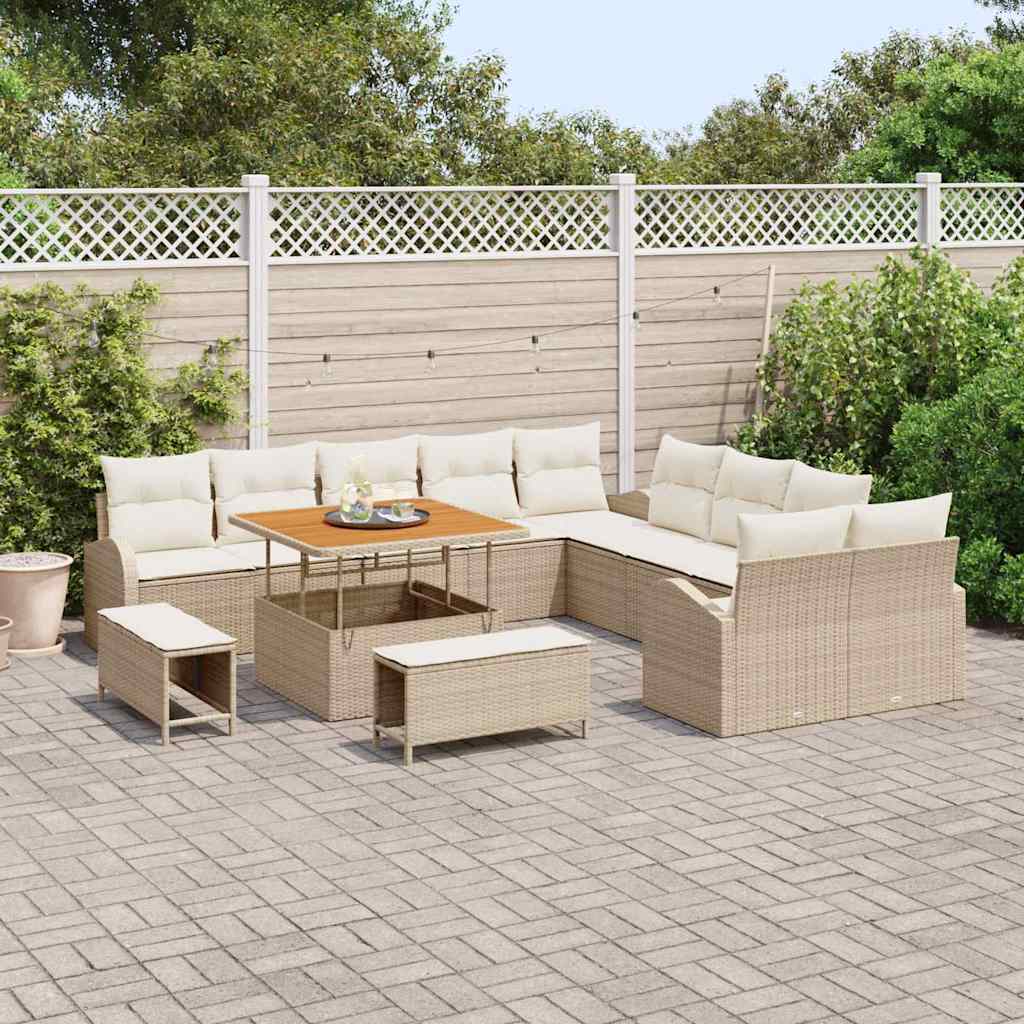 Conjunto de sofá de jardín con cojín 13 pcs Beige y Crema