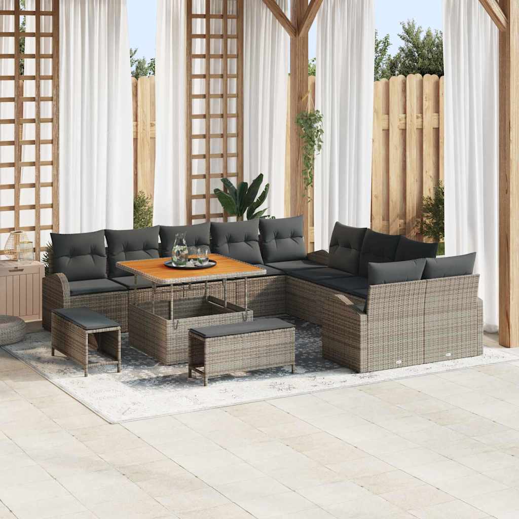 Conjunto de sofá de jardín con cojín 13 pcs Beige y Crema