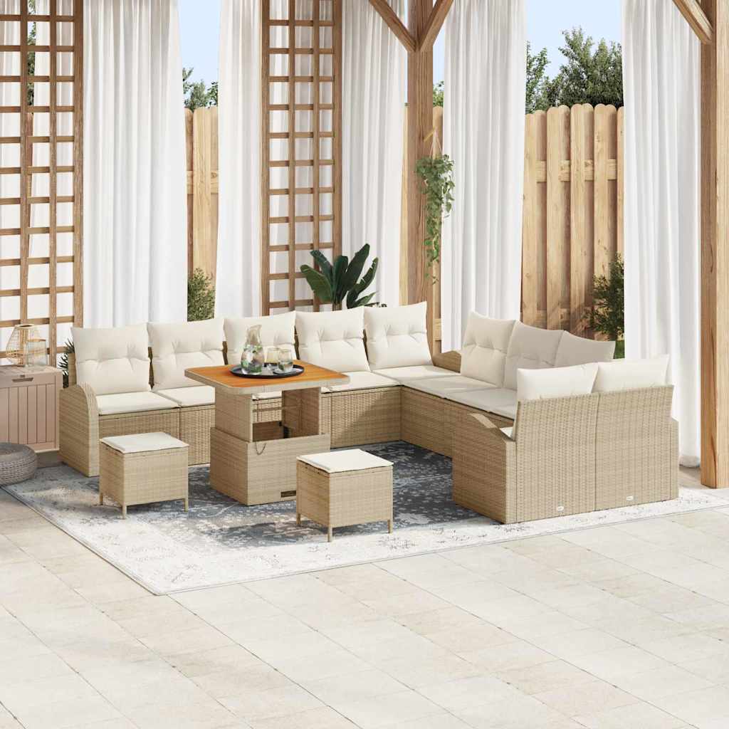 Conjunto de sofá de jardín con cojín 13 pcs Beige y Crema