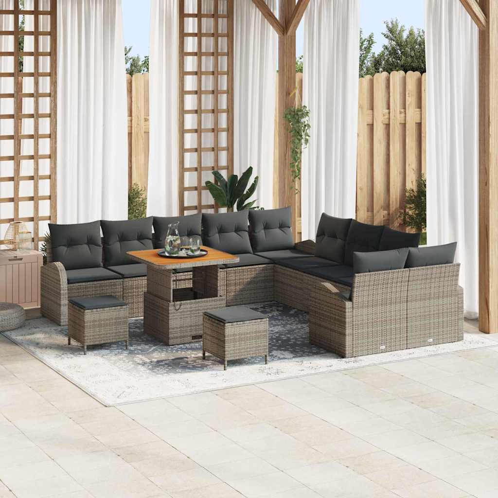 Conjunto de sofá de jardín con cojín 13 pcs Beige y Crema