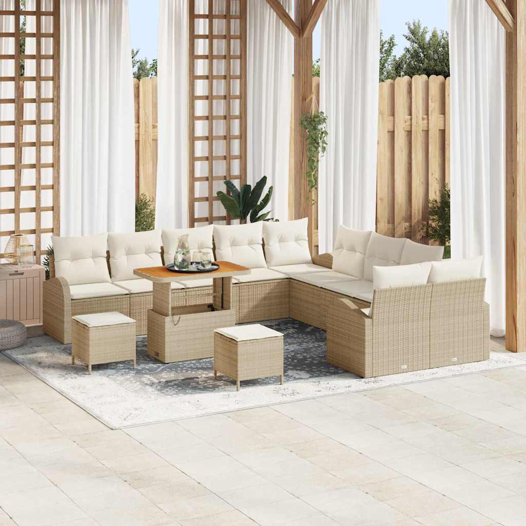 Conjunto de sofá de jardín con cojín 13 pcs Beige y Crema