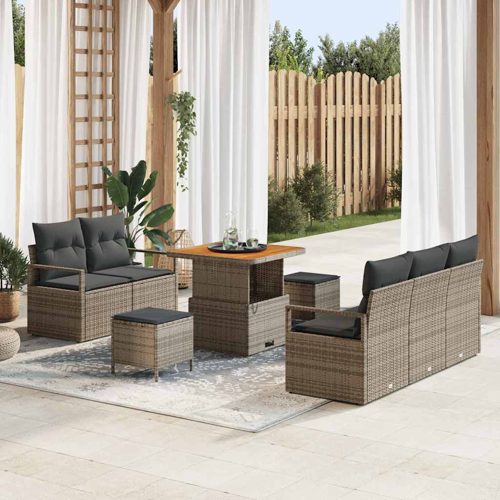 Conjunto de sofá de jardín con cojín 8 pcs Beige y Crema