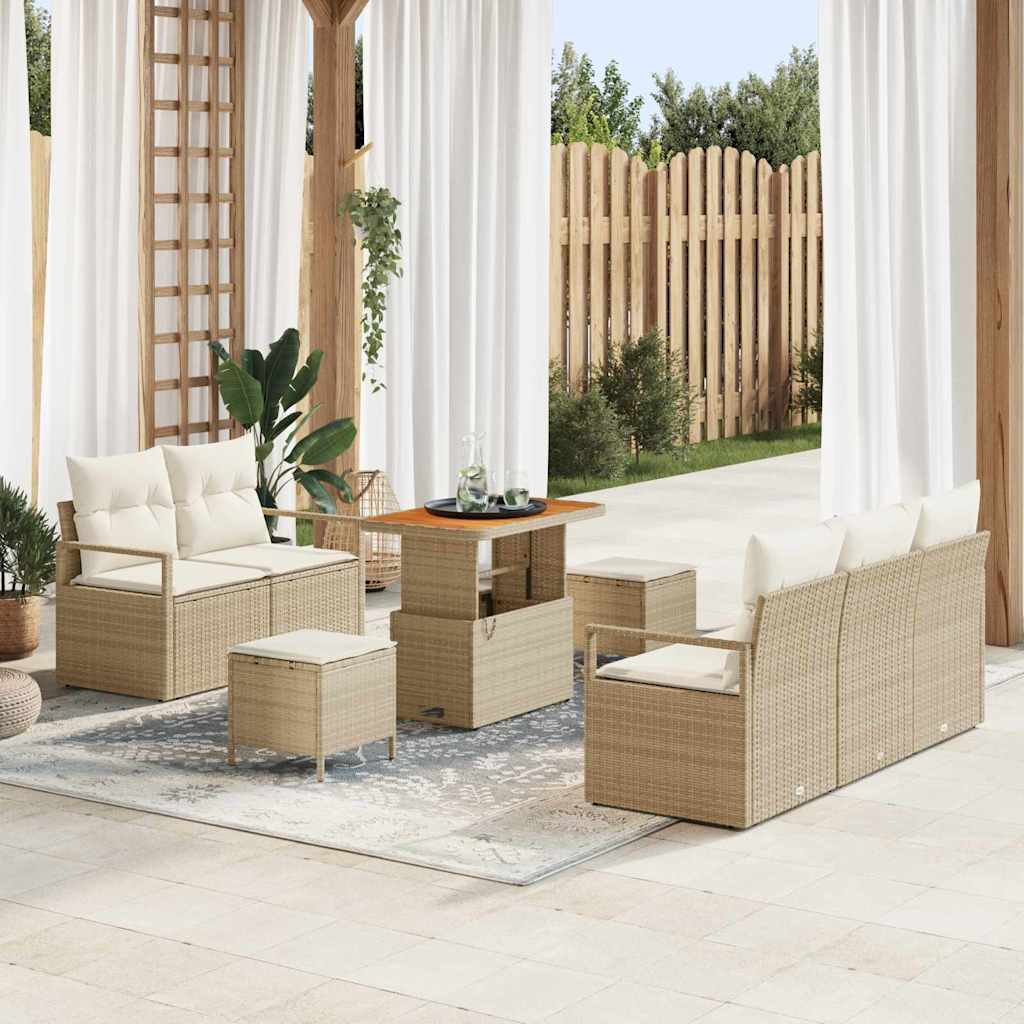 Conjunto de sofá de jardín con cojín 8 pcs Beige y Crema