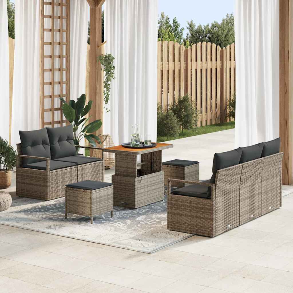 Conjunto de sofá de jardín con cojín 8 pcs Beige y Crema