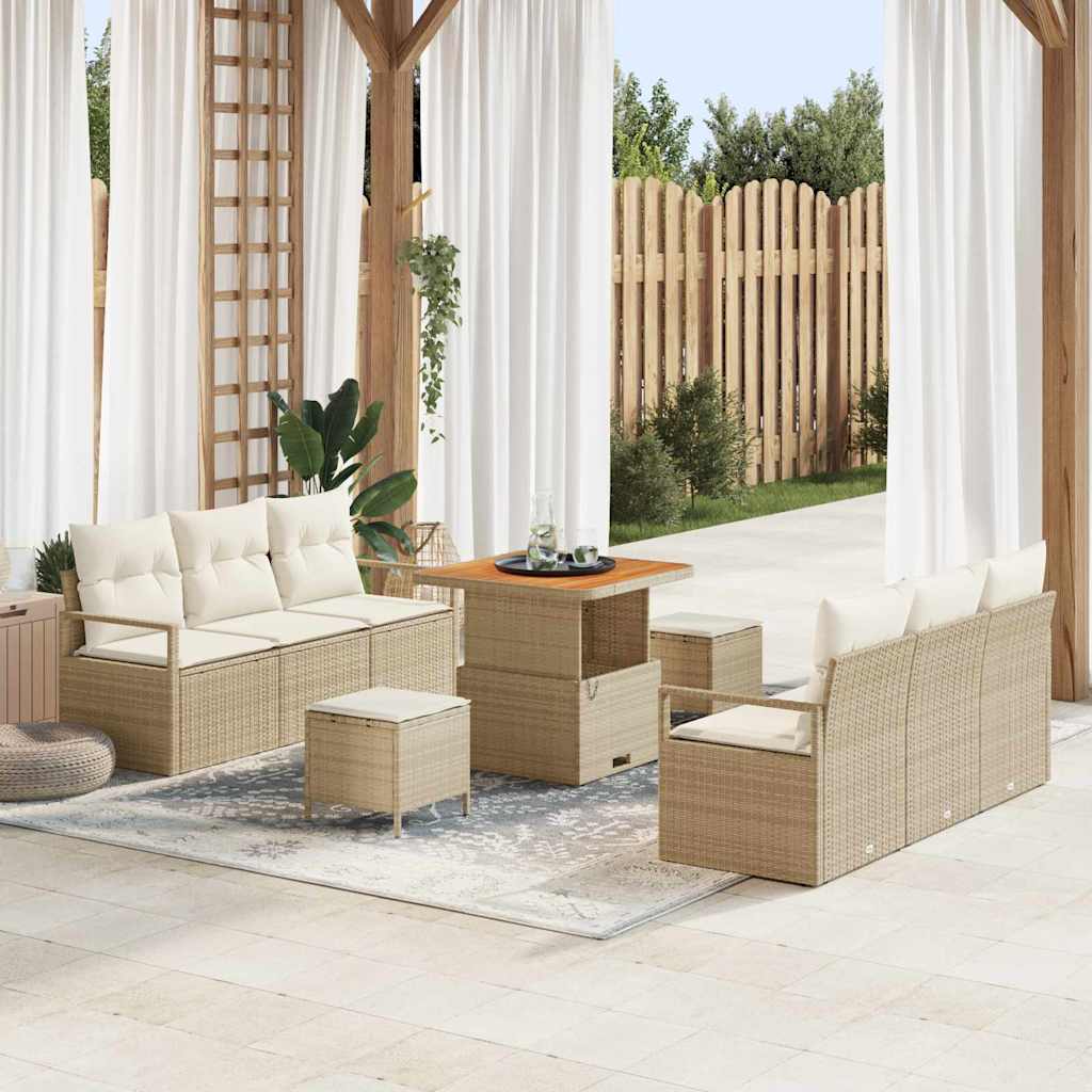 Conjunto de sofá de jardim 8 pcs Bege e Creme vime sintético