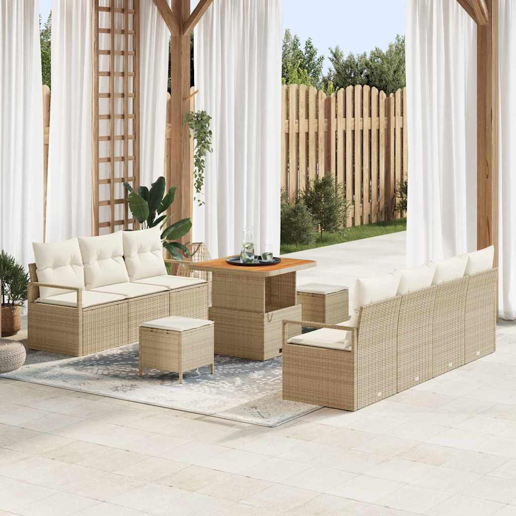 Conjunto de sofá de jardim com almofada 10 pçs Bege e Creme