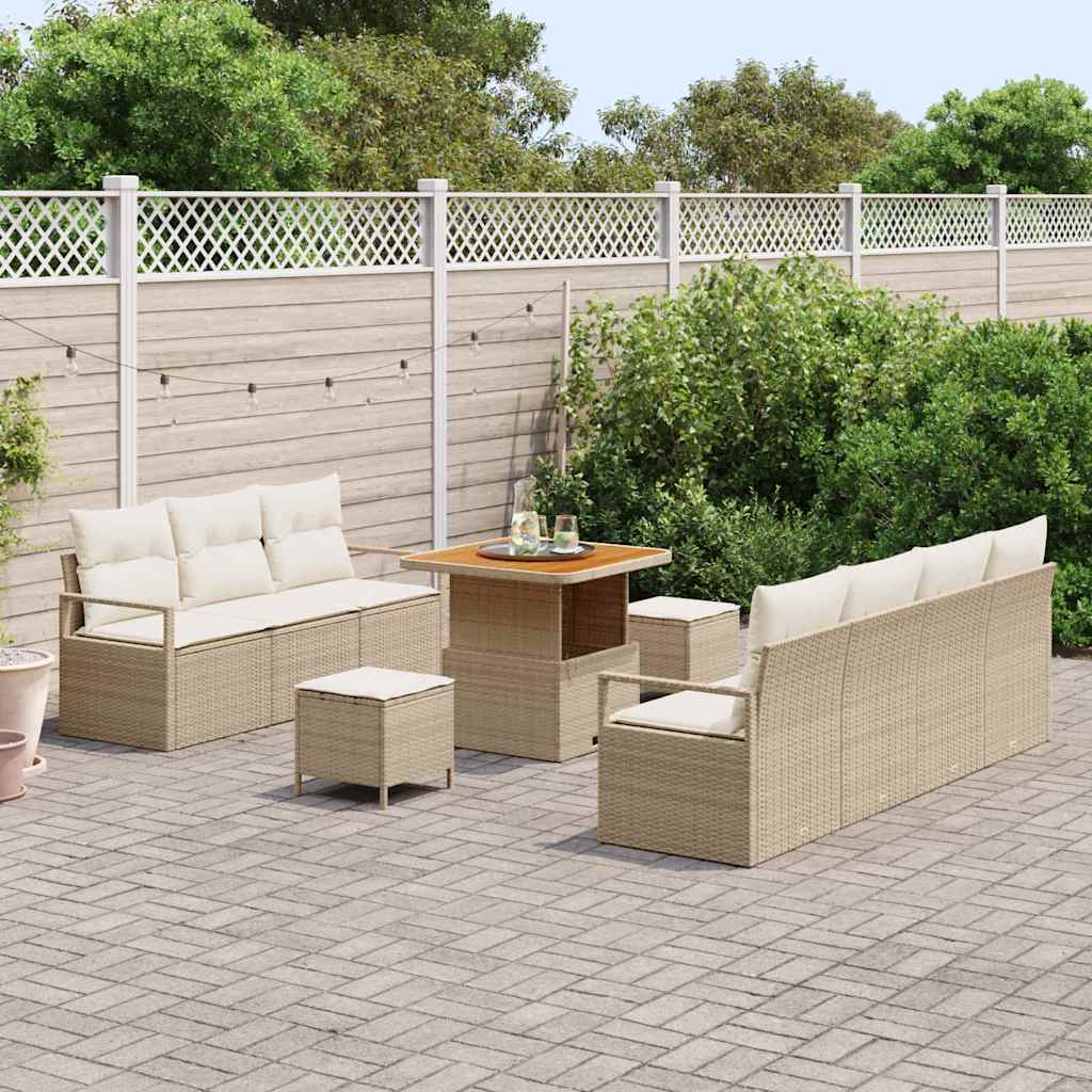 Conjunto de sofá de jardín con cojín 10 pcs Beige y Crema