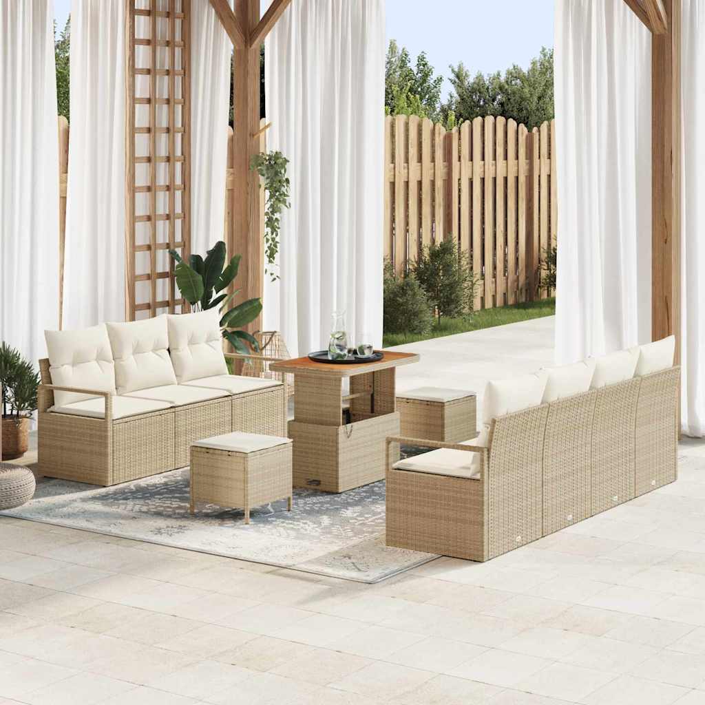 Conjunto de sofá de jardín con cojín 10 pcs Beige y Crema