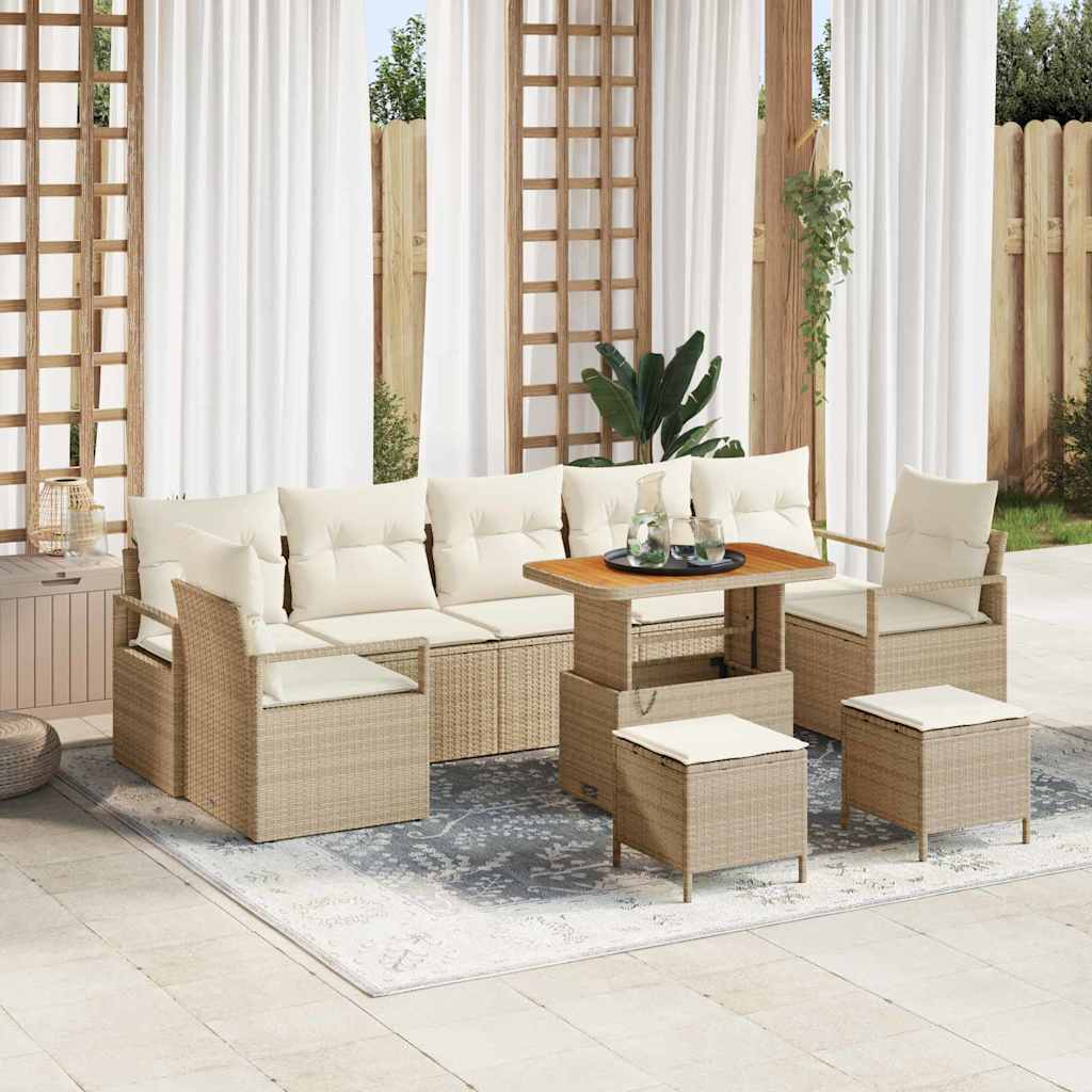 Conjunto de sofá de jardín con cojín 10 pcs Beige y Crema