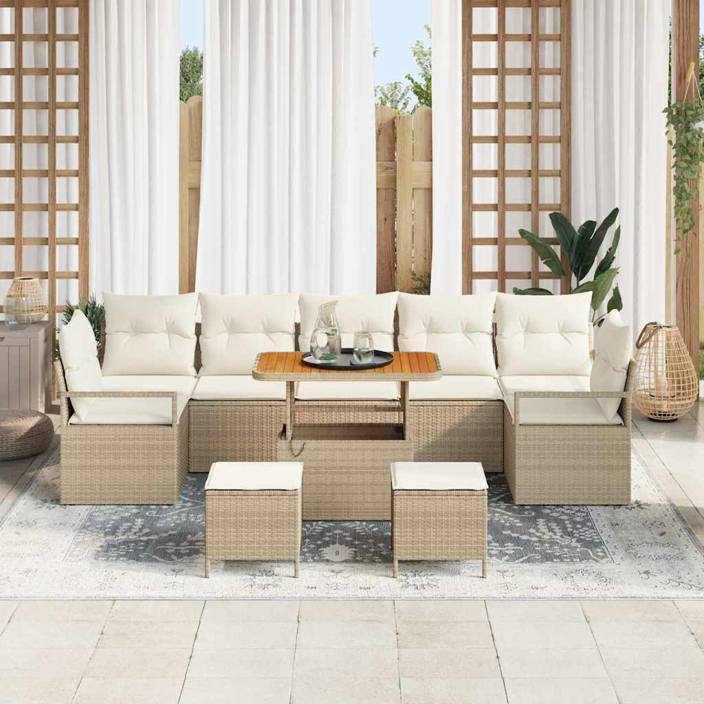 Conjunto de sofá de jardín con cojín 10 pcs Beige y Crema