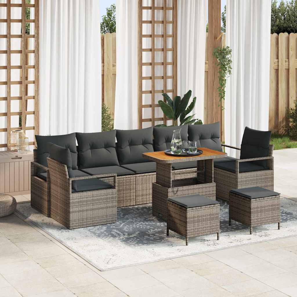 Conjunto de sofá de jardín con cojín 10 pcs Beige y Crema