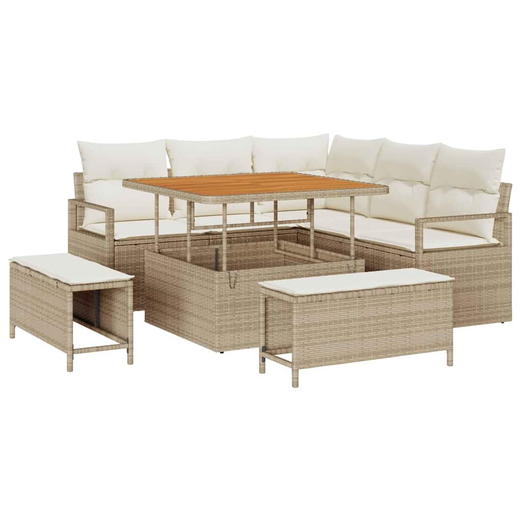 Conjunto de sofá de jardín con cojín 8 pcs Beige y Crema
