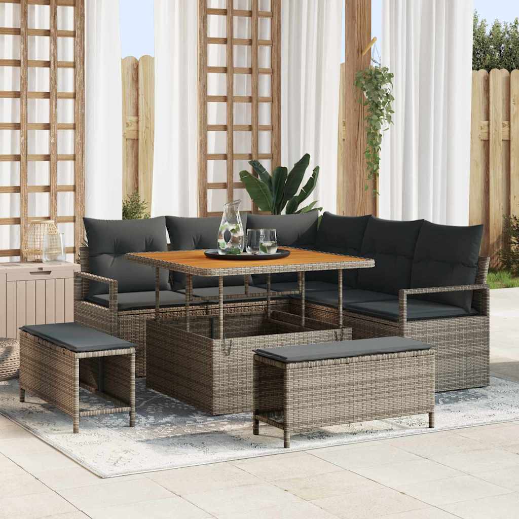 Conjunto de sofá de jardim com almofada 8 unid. Bege e Creme