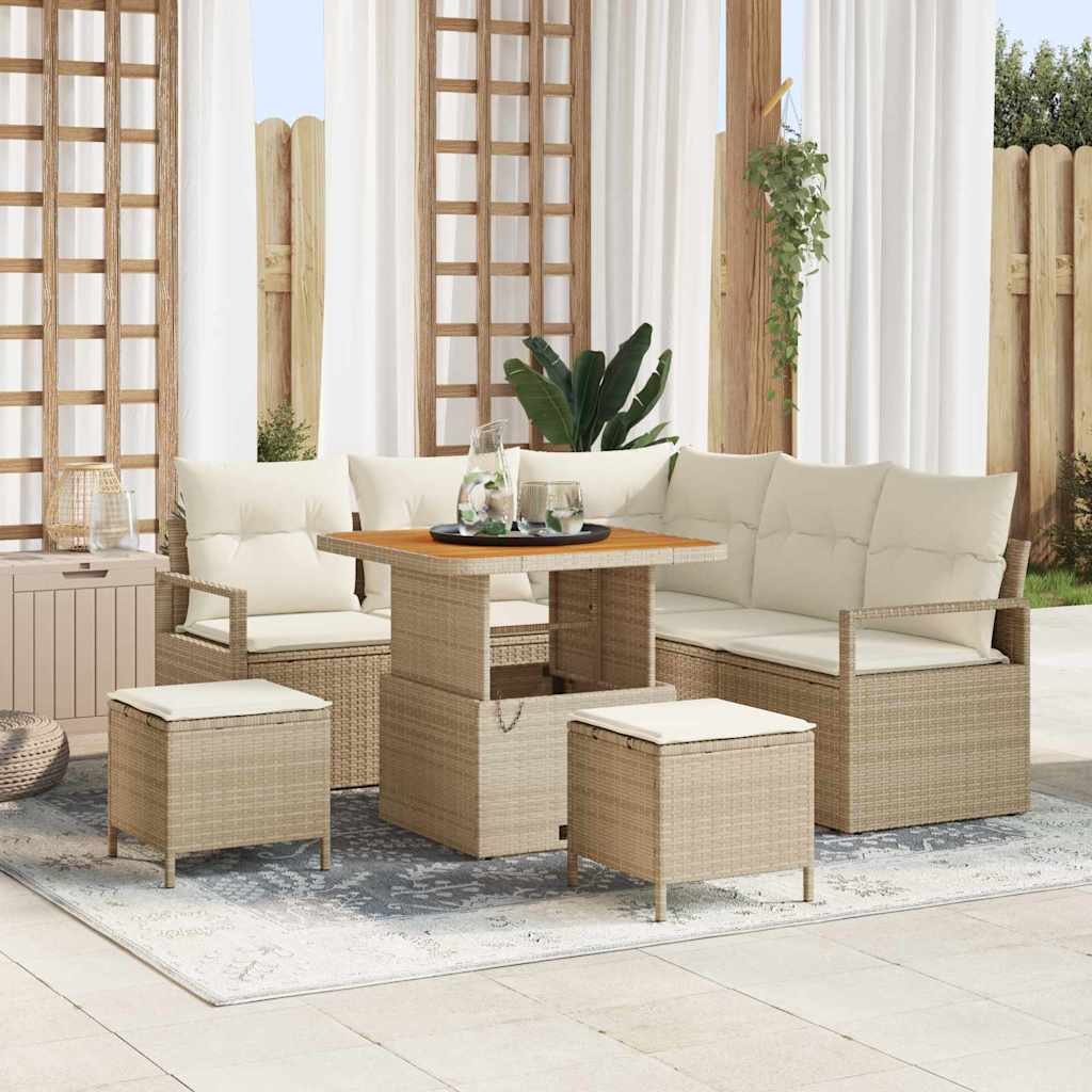 Conjunto de sofá de jardim com almofada 8 unid. Bege e Creme