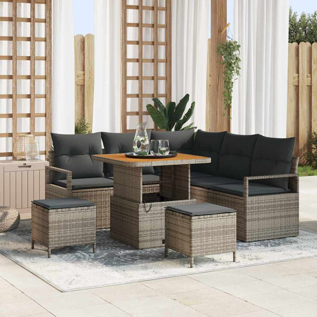 Conjunto de sofá de jardim com almofada 8 unid. Bege e Creme