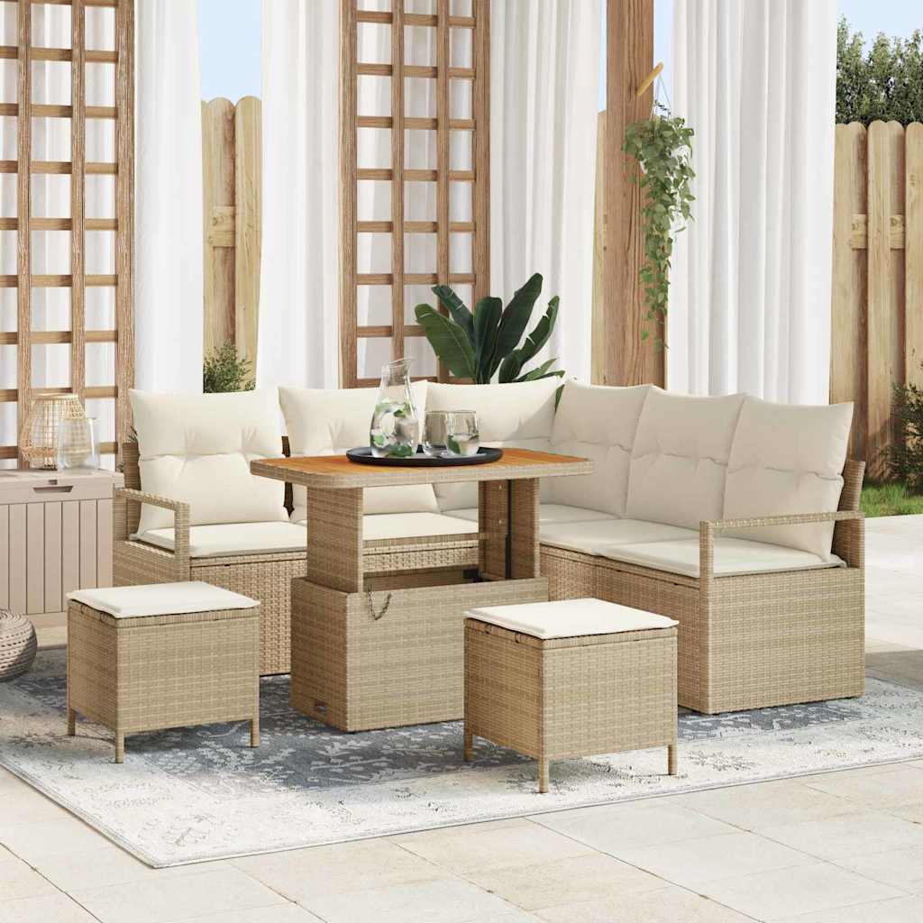 Conjunto de sofá de jardim com almofada 8 unid. Bege e Creme