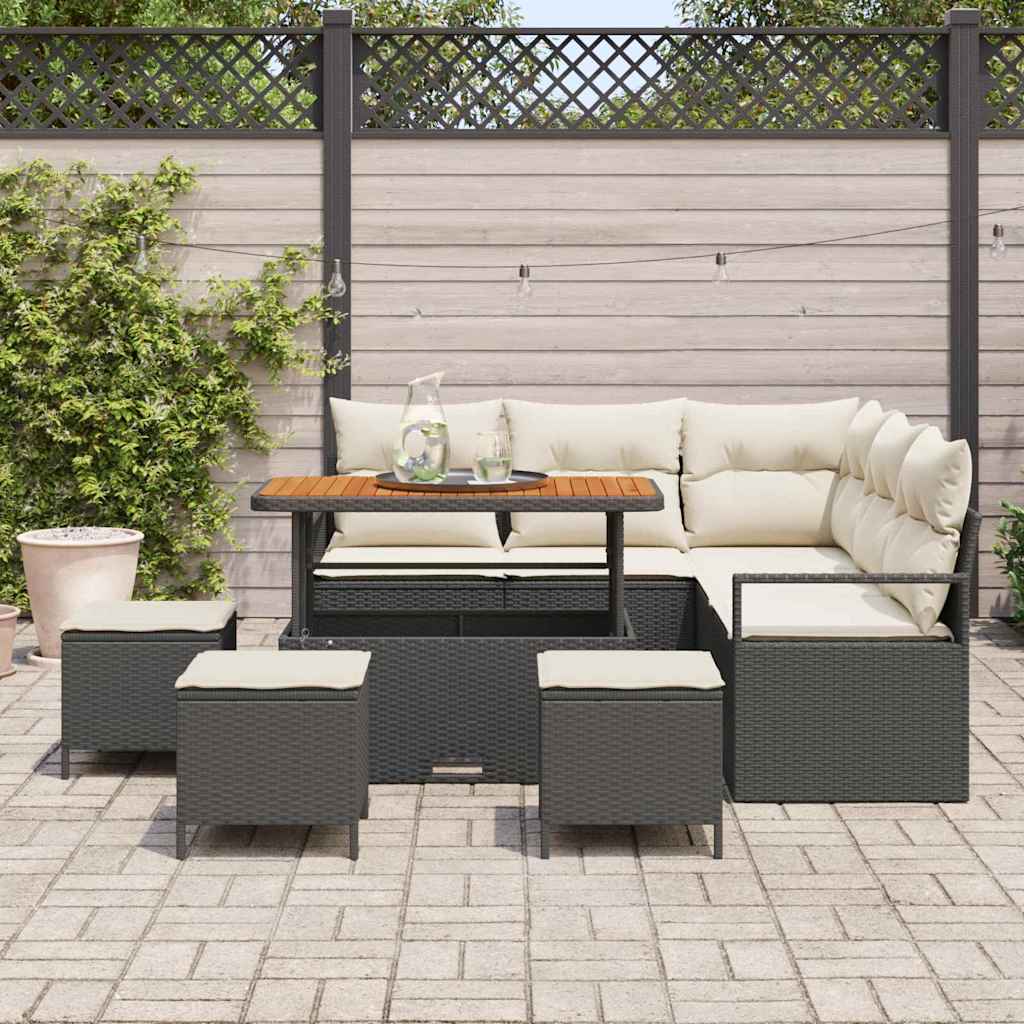 Conjunto de sofá de jardín con cojín 9 pcs Negro y crema