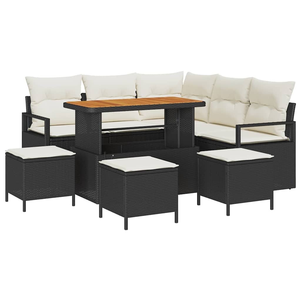 Conjunto de sofá de jardín con cojín 9 pcs Negro y crema