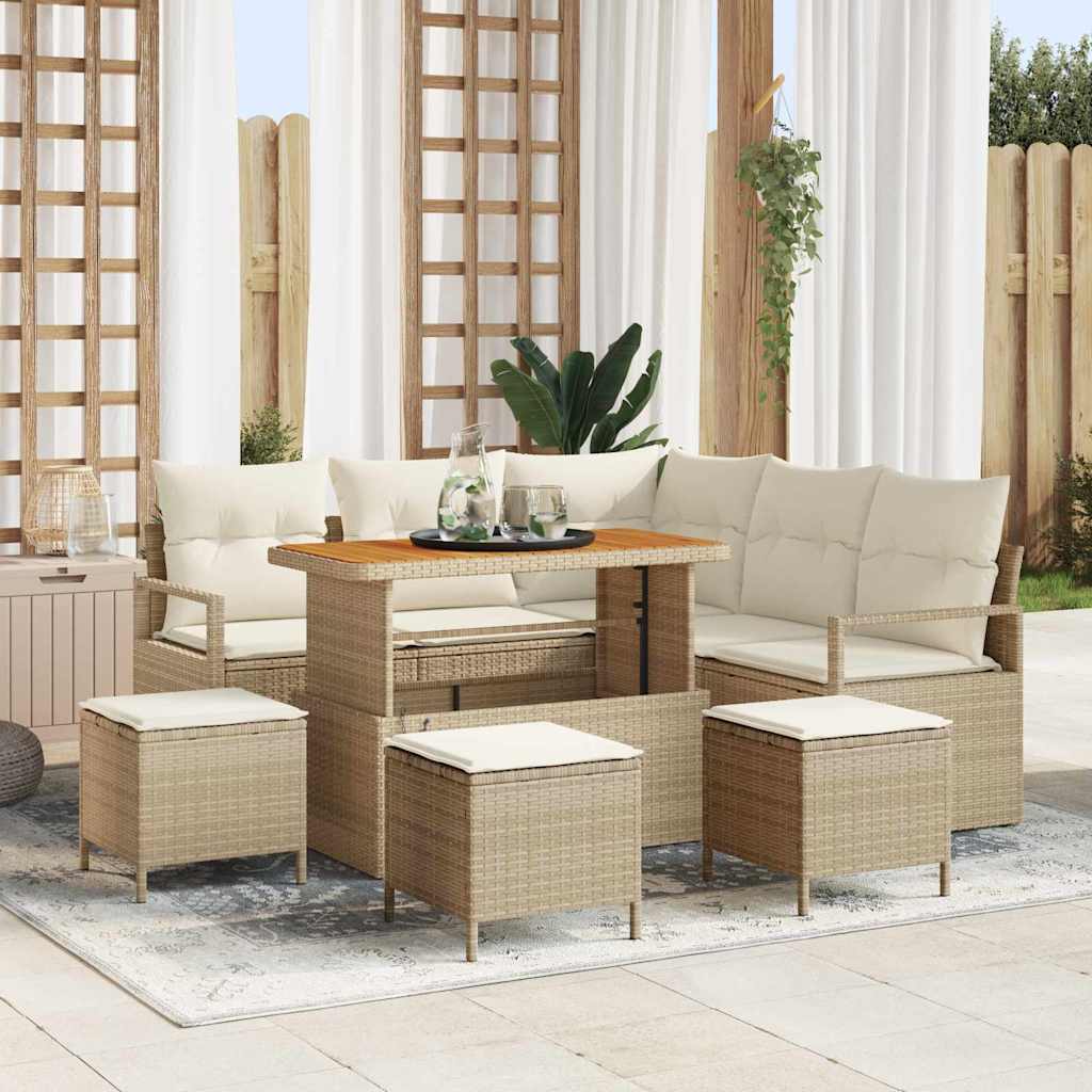 Conjunto de sofá de jardín con cojín 9 pcs Beige y Crema