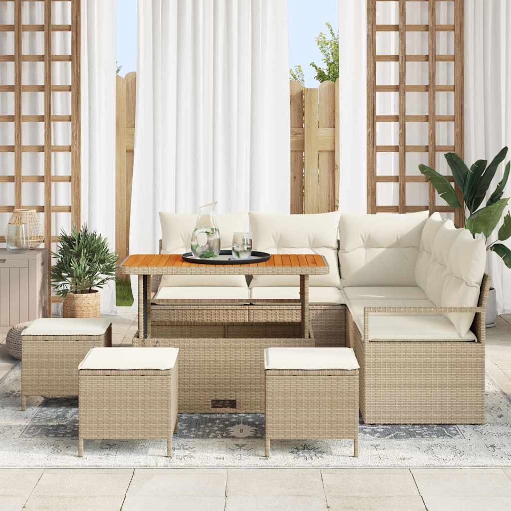 Conjunto de sofá de jardín con cojín 9 pcs Beige y Crema