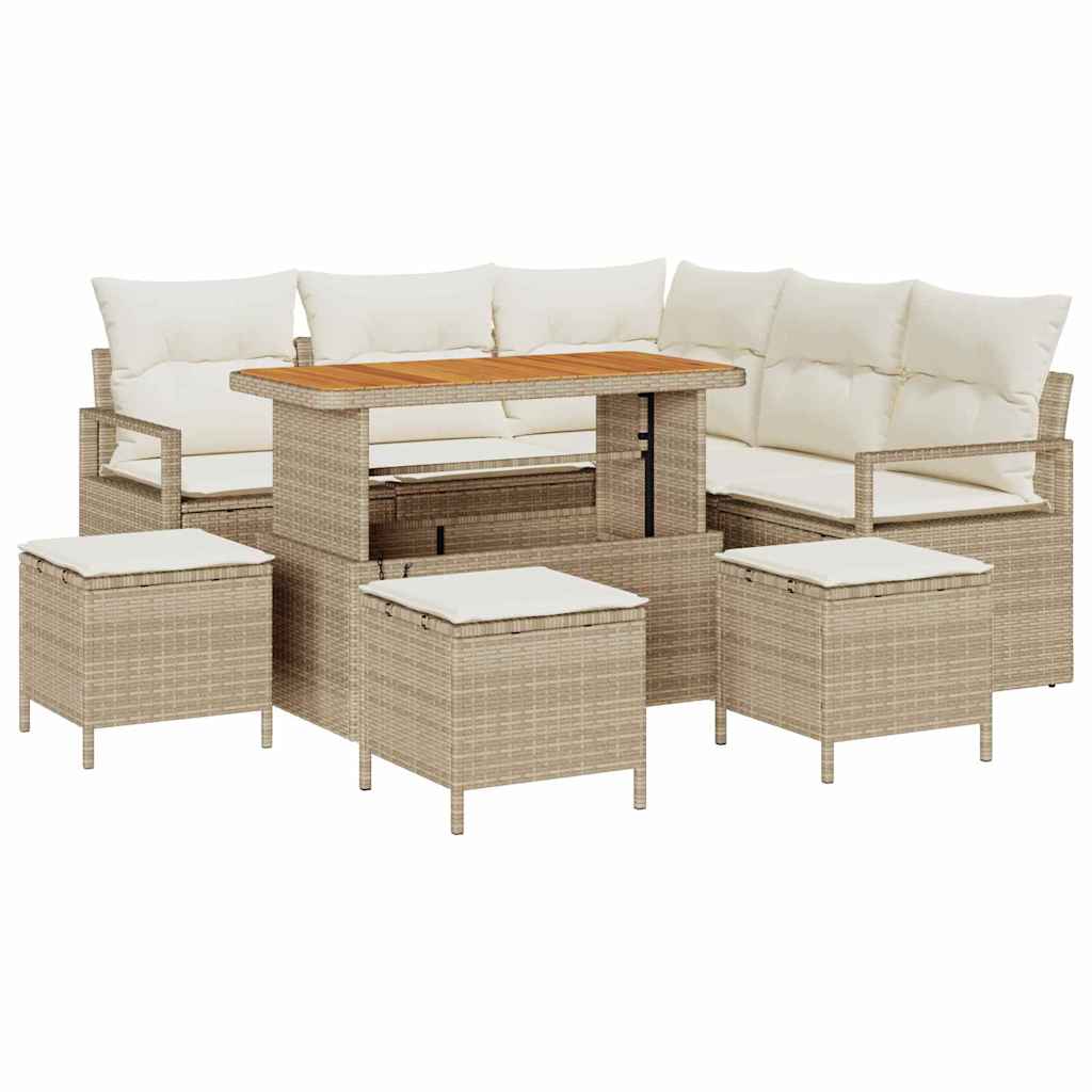 Conjunto de sofá de jardín con cojín 9 pcs Beige y Crema