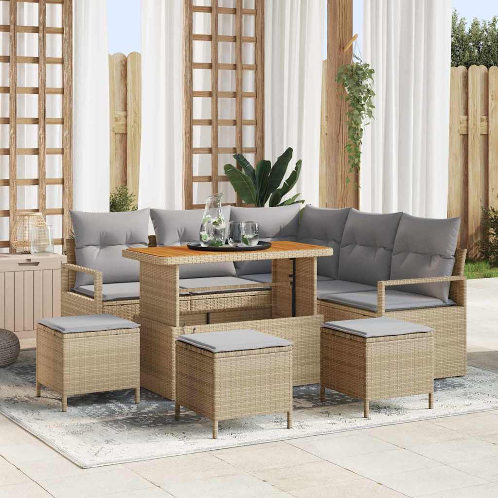 Conjunto de Sofá de Jardim com Almofadas 9 peças Bege e Cinzento Claro