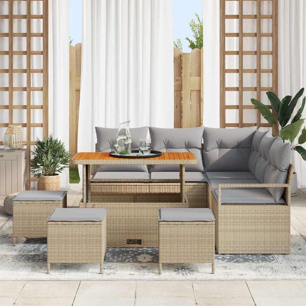 Conjunto de sofá de jardín con cojín 9 pcs Beige y Gris Claro
